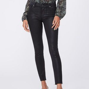 PAIGE Verdugo Ankle Raw Hem Coated Denim Black Fog